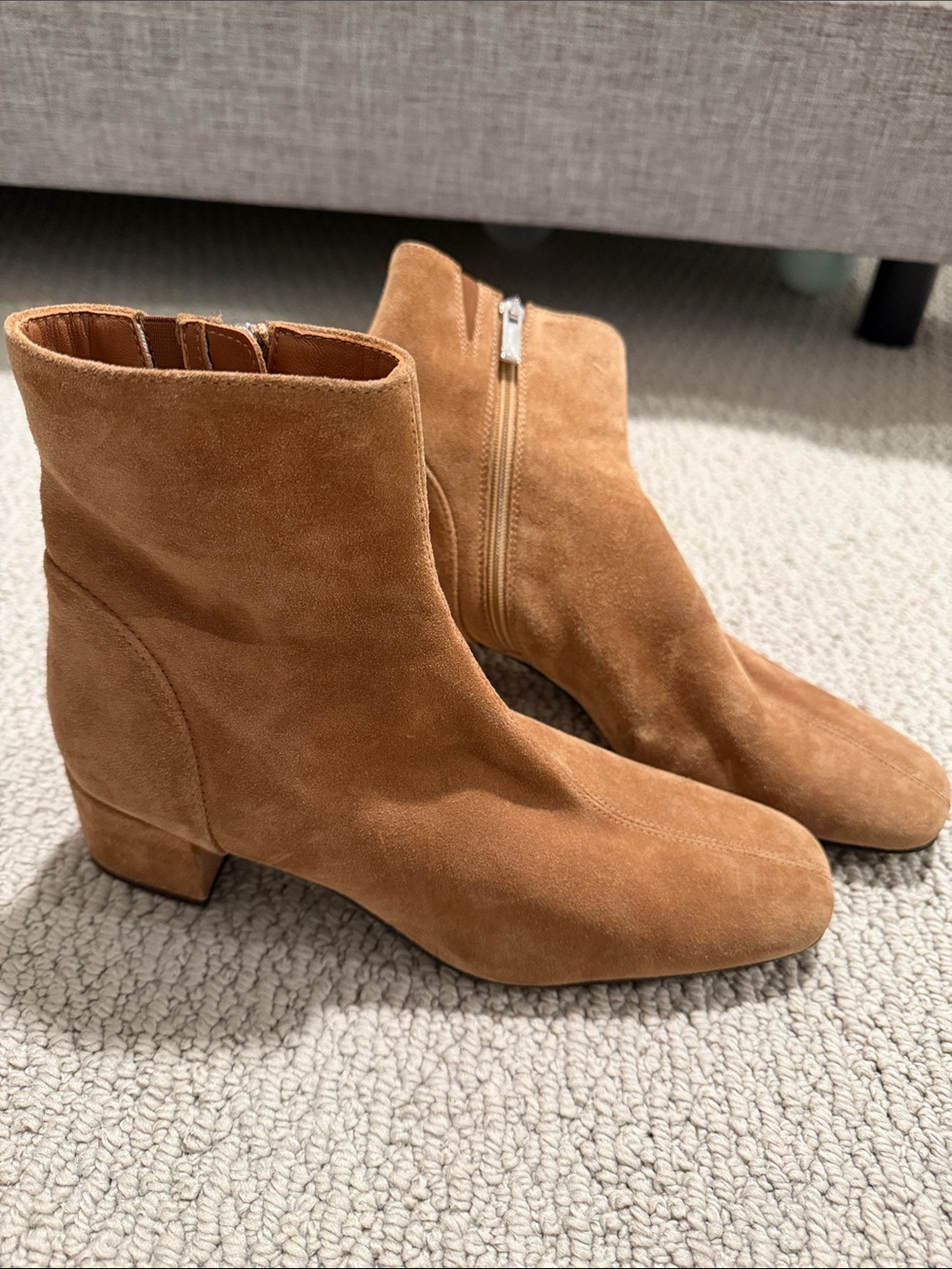 Aquatalia Tan Suede Ankle Booties with Low Block Heel